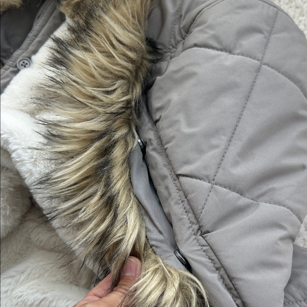 Abercrombie Kids Taupe Puffer Jacket with Faux Fur Trim - Picture 6 of 7